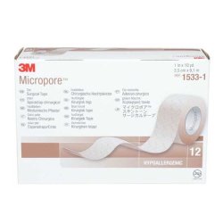 3M Micropore tape 2,5 cm x 9,1 m - hud farve (12 stk)